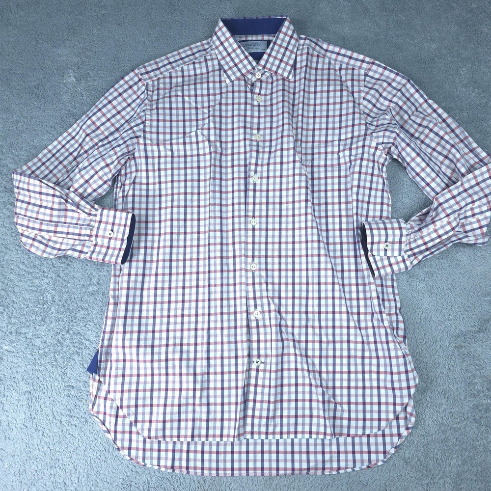 Charles Tyrwhitt Dress Shirt Mens 16.5 34/35 Red Blue Gingham Classic Fit Cotton